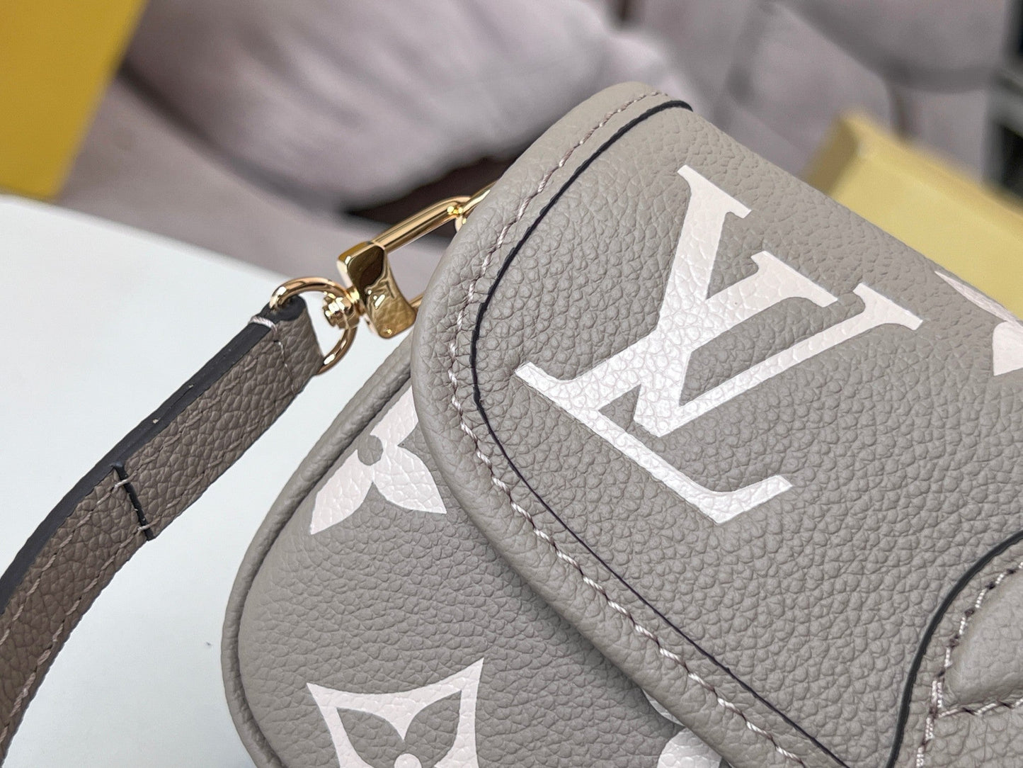 LV 25S MINI NANO DIANE 19 IN TOURTERELLE WHITE MONOGRAM EMPREINTE LEATHER GOLD HARDWARE