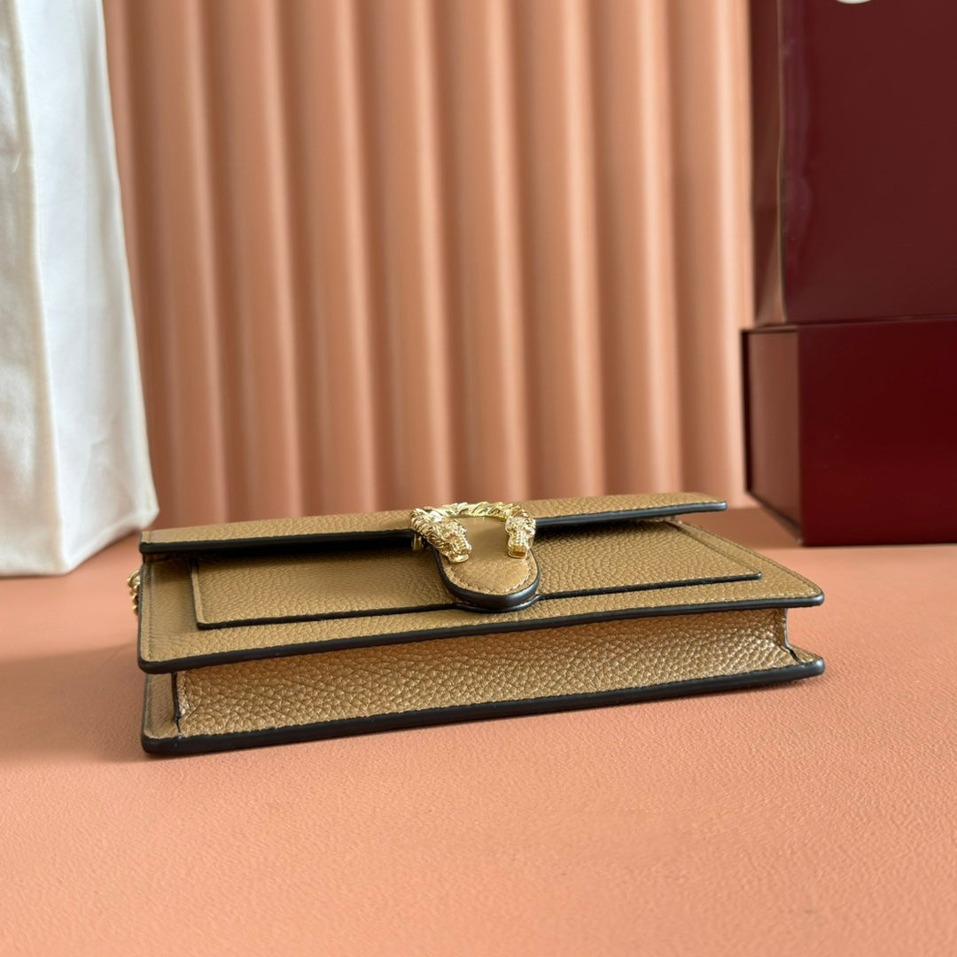 GUCCI 25S DIONYSUS WALLET ON CHAIN 20 IN BROWN CALFSKIN