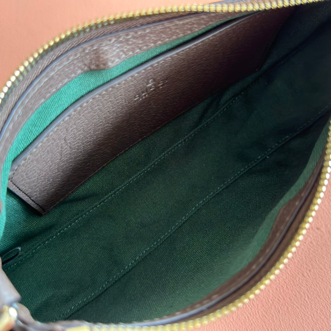 OPHIDIA SMALL SHOULDER BAG 26 IN BEIGE AND DARK BROWN CANVAS