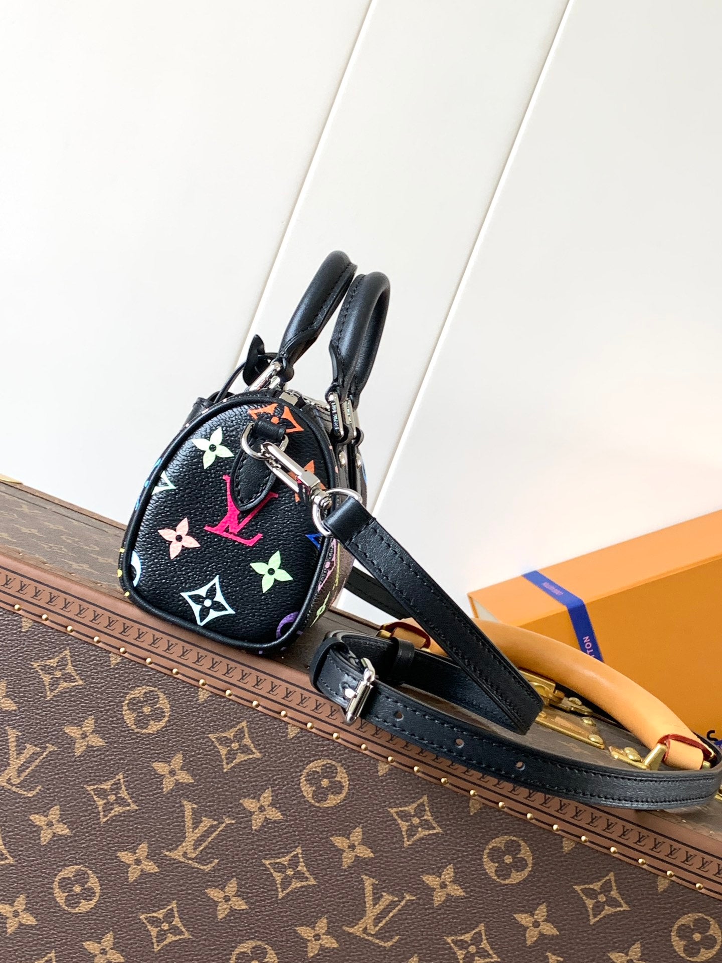 NANO SPEEDY BAG 16 IN COLORFUL MONOGRAM PATTERN AND BLACK COATED CANVAS