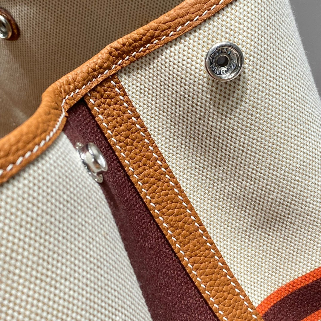 GARDEN PARTY 36 IN MULTICOLOR TOILE H CANVAS GOLD CALFSKIN ABSTRACT GEOMETRIC BLOCKS PRINT