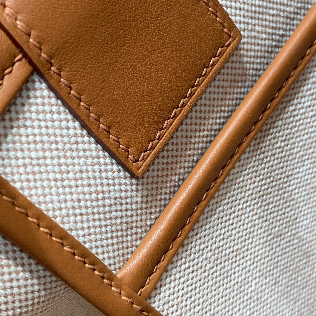 STEEPLE 28 BAG IN OFF-WHITE MIX BROWN CANVAS AND CALFSKIN