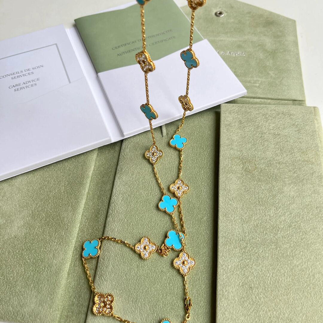 [AURORA]CLOVER 20 MOTIFS TURQUOISE DIAMOND NECKLACE