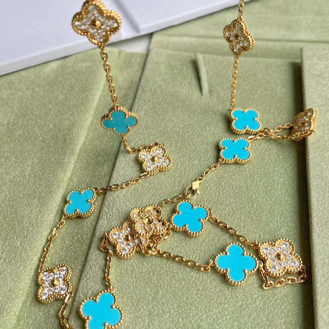 [AURORA]CLOVER 20 MOTIFS TURQUOISE DIAMOND NECKLACE