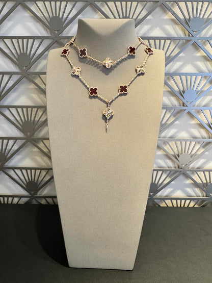 [AURORA]CLOVER 20 MOTIFS LASER CARNELIAN NECKLACE