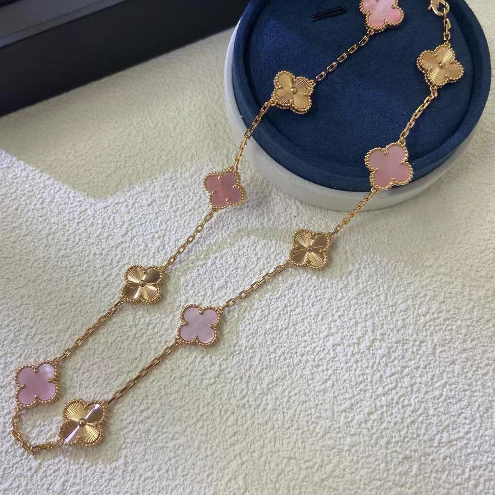 [AURORA]CLOVER 10 MOTIFS  LASER PINK MOP NECKLACE