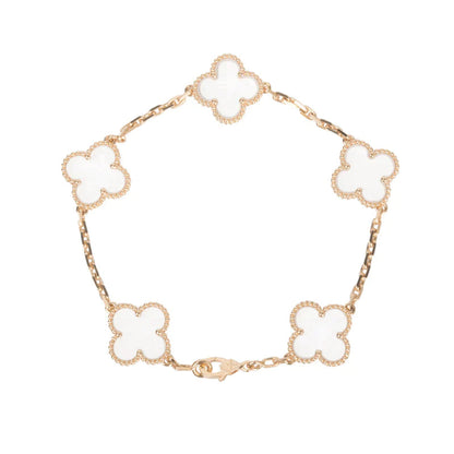 [AURORA]CLOVER 5 MOTIF ROCK CRYSTAL PINK GOLD BRACELET