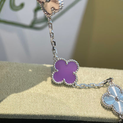 [AURORA]CLOVER  5 MOTIFS  PURPLE VIOLET BRACELET SILVER