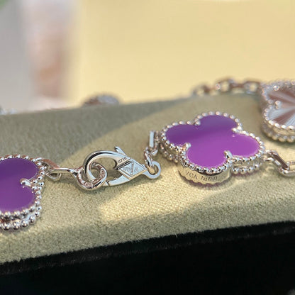 [AURORA]CLOVER  5 MOTIFS  PURPLE VIOLET BRACELET SILVER