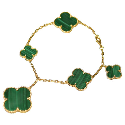 [AURORA]MAGIC CLOVER MALACHITE GOLD BRACELET 5 MOTIFS
