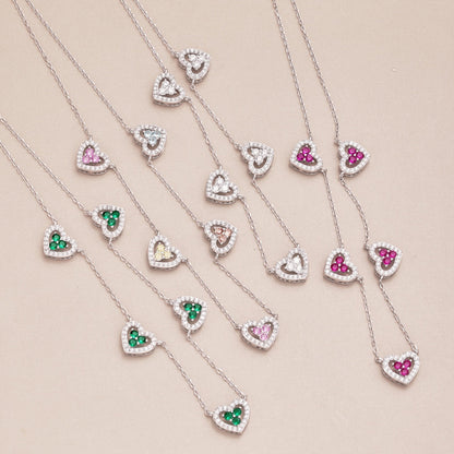 [AURORA]Sparkling Five Heart Necklace