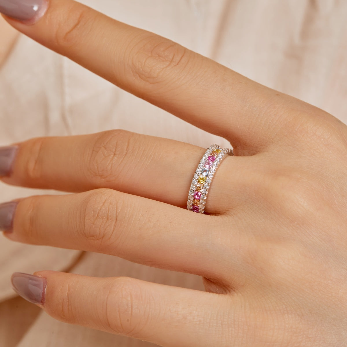 [AURORA]Delicate Colorful Round Cut Daily Ring