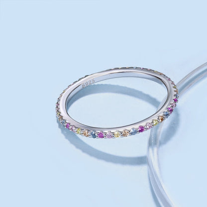 [AURORA]Ornate Colorful Round Cut Tennis Ring