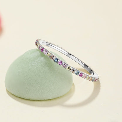 [AURORA]Ornate Colorful Round Cut Tennis Ring
