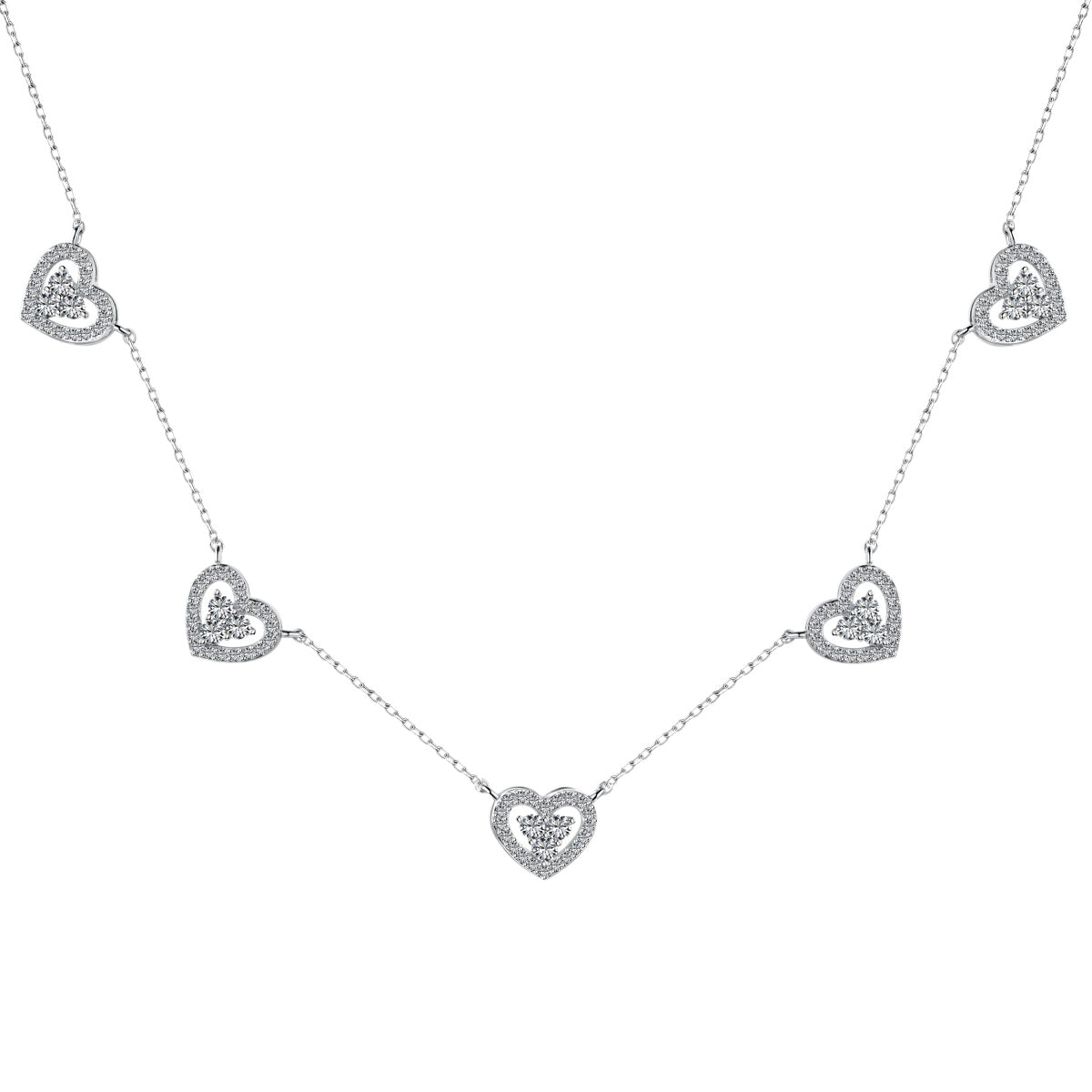 [AURORA]Sparkling Five Heart Necklace