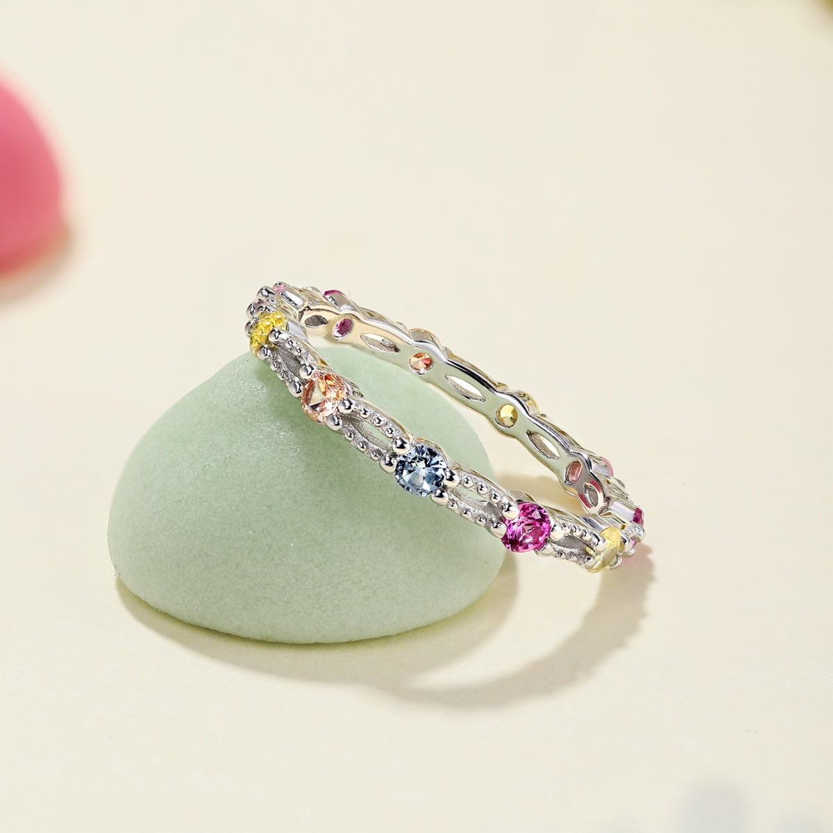 [AURORA]Sparkling Colorful Round Cut Tennis Ring