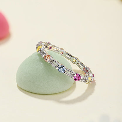 [AURORA]Sparkling Colorful Round Cut Tennis Ring