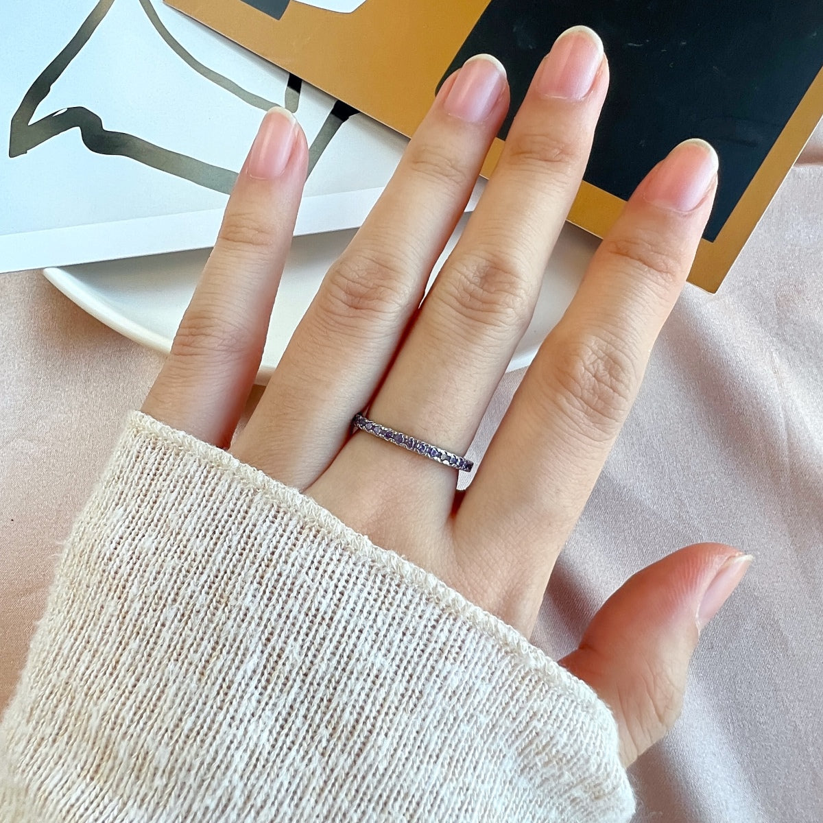 [AURORA]Delicate Sparkling Round Cut Daily Ring