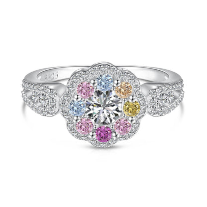 [AURORA]Delicate Colorful Round Cut Flower Shape Wedding Ring