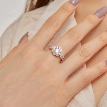 [AURORA]Delicate Colorful Round Cut Flower Shape Wedding Ring