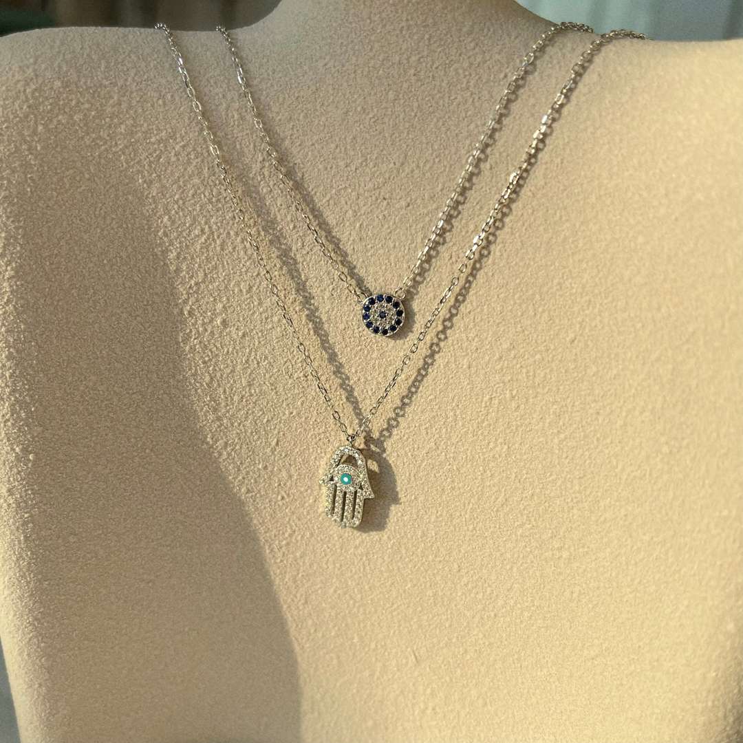 [AURORA]Demon Eye Hamsa Palm Necklace