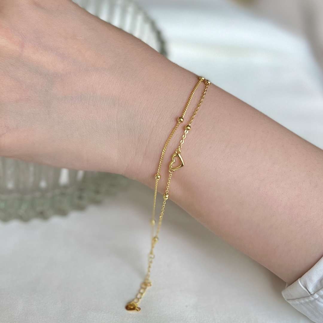[AURORA]Dainty Double Layer Love Heart Bracelet
