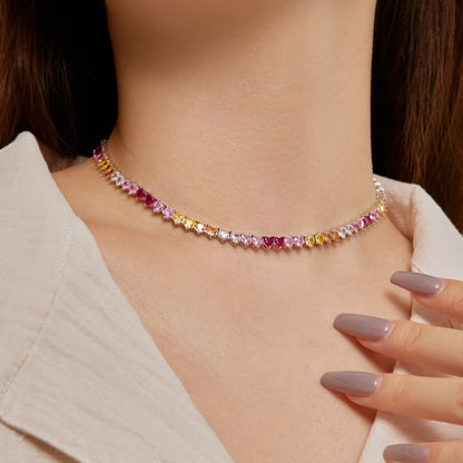 [AURORA]Sparkling Colorful Full Heart Tennis Necklace