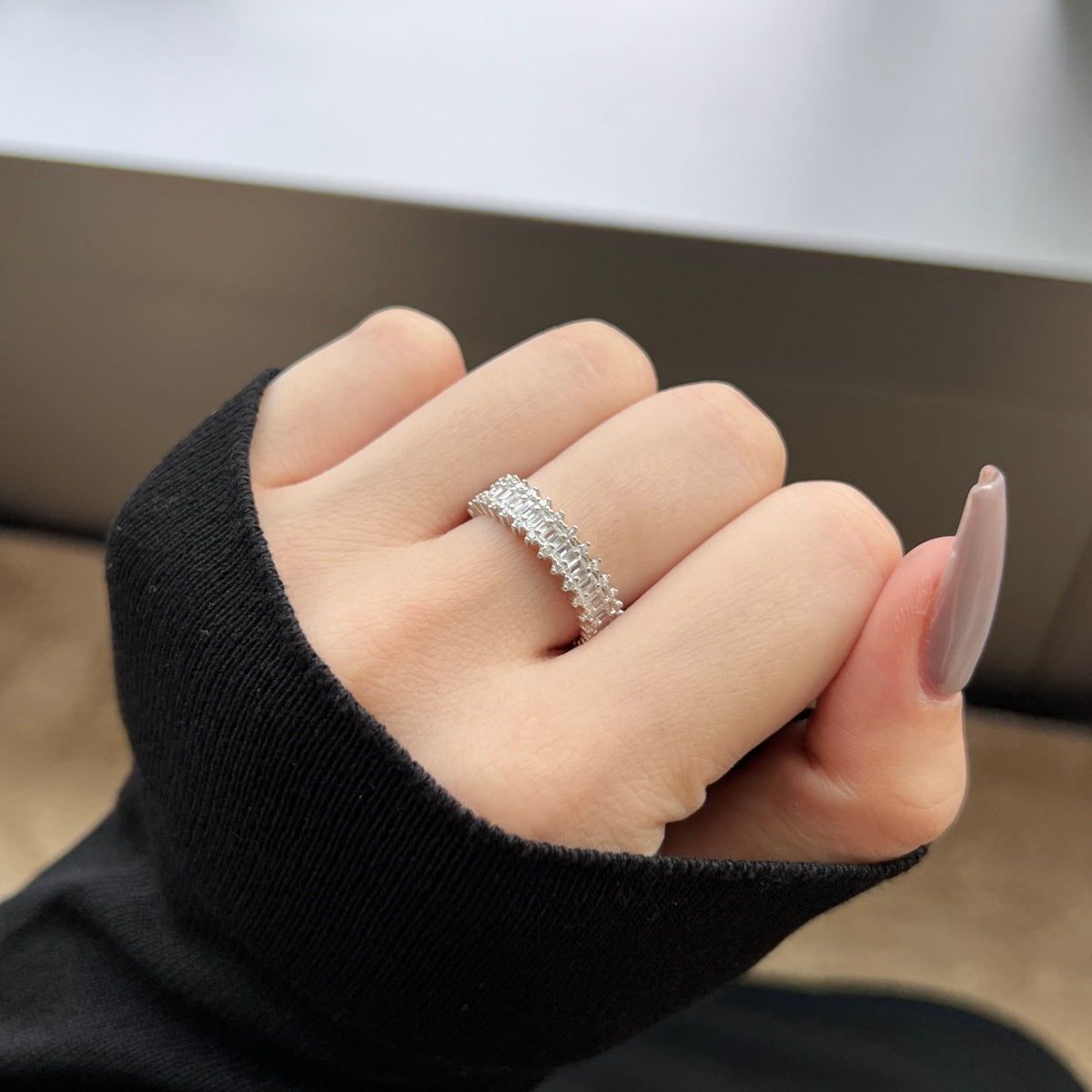 [AURORA]Splashy Ornate Emerald Cut Cocktail Ring