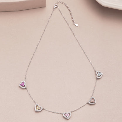 [AURORA]Sparkling Five Heart Necklace