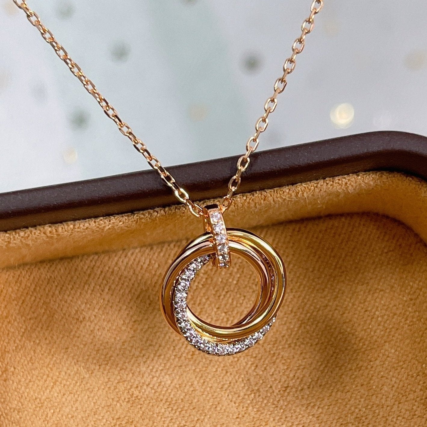 [AURORA]TRINITY NECKLACE SILVER GOLD PINK GOLD DIAMONDS