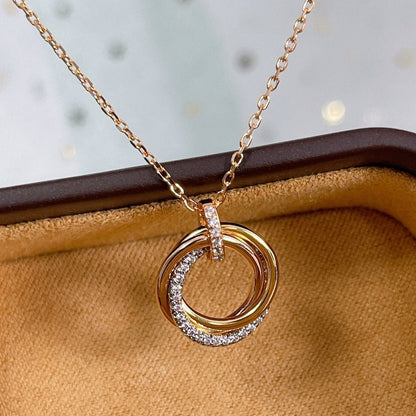 [AURORA]TRINITY NECKLACE SILVER GOLD PINK GOLD DIAMONDS