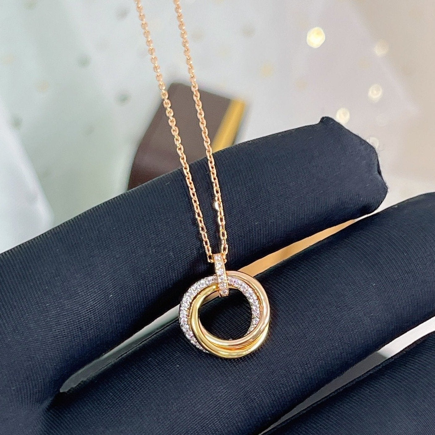 [AURORA]TRINITY NECKLACE SILVER GOLD PINK GOLD DIAMONDS