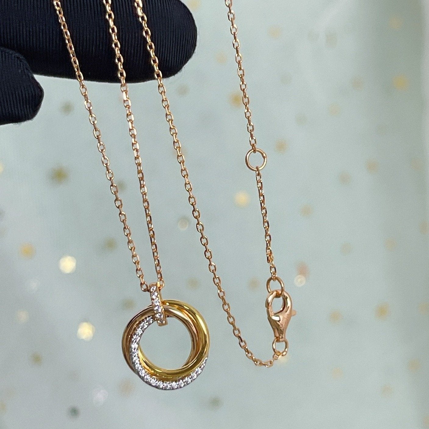 [AURORA]TRINITY NECKLACE SILVER GOLD PINK GOLD DIAMONDS