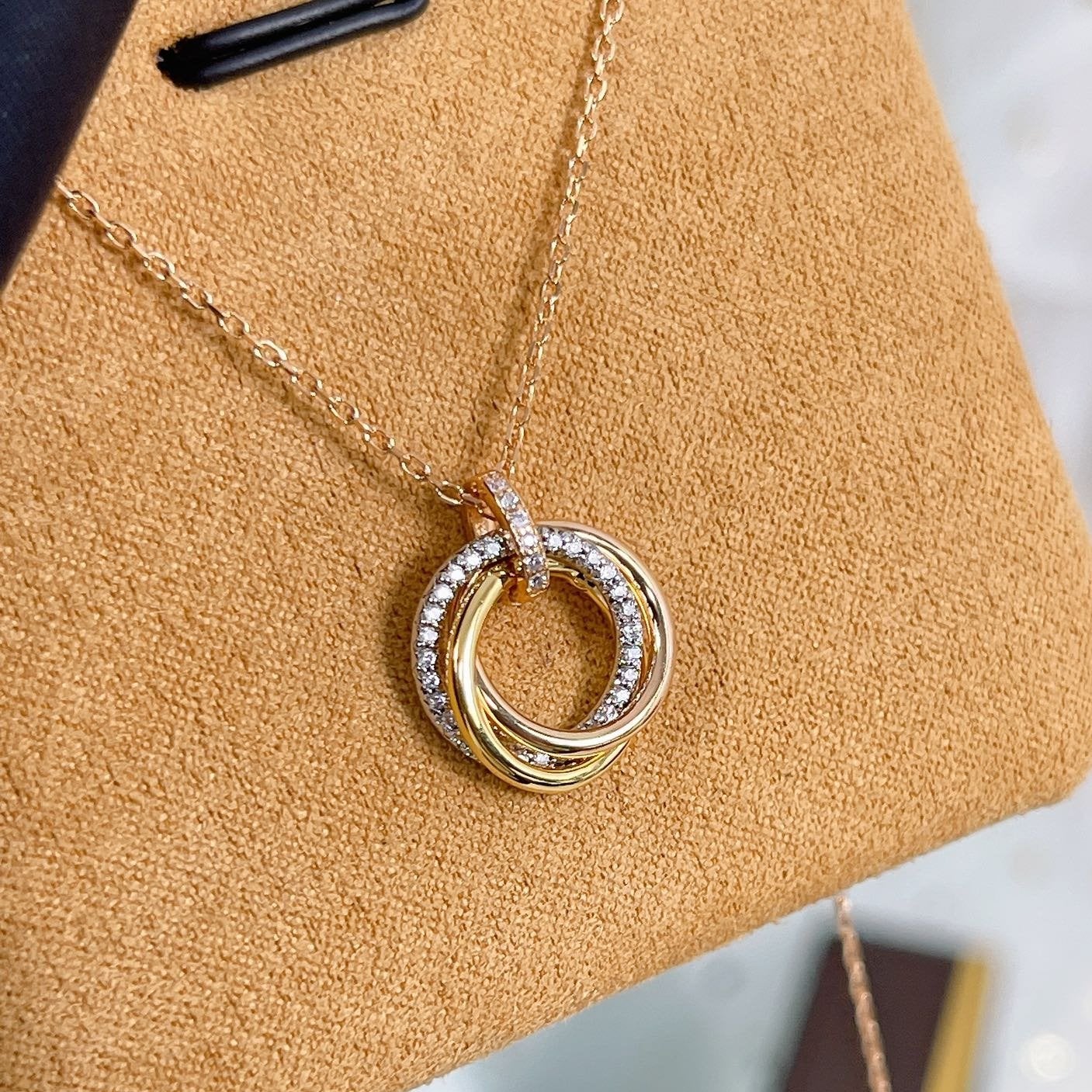 [AURORA]TRINITY NECKLACE SILVER GOLD PINK GOLD DIAMONDS