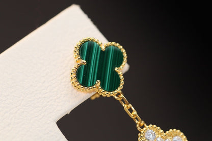 [AURORA]CLOVER EARRINGS GOLD MALACHITE DIAMOND 3 MOTIF