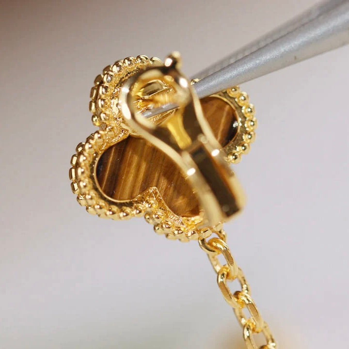 [AURORA]CLOVER  2 MOTIF  TIGER EYE CARNELIAN EARRINGS