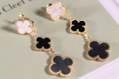 [AURORA]CLOVER EARRINGS GOLD ONYX MOP 3 MOTIF