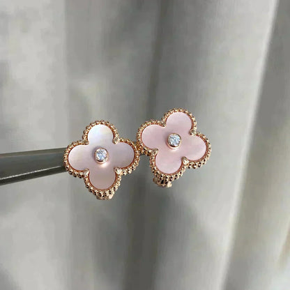 [AURORA]CLOVER MEDIUM 1 MOTIFS  PINK MOP DIAMOND EARRINGS