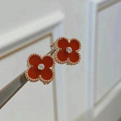 [AURORA]CLOVER MEDIUM 1 MOTIFS CARNELIAN  DIAMOND earrings