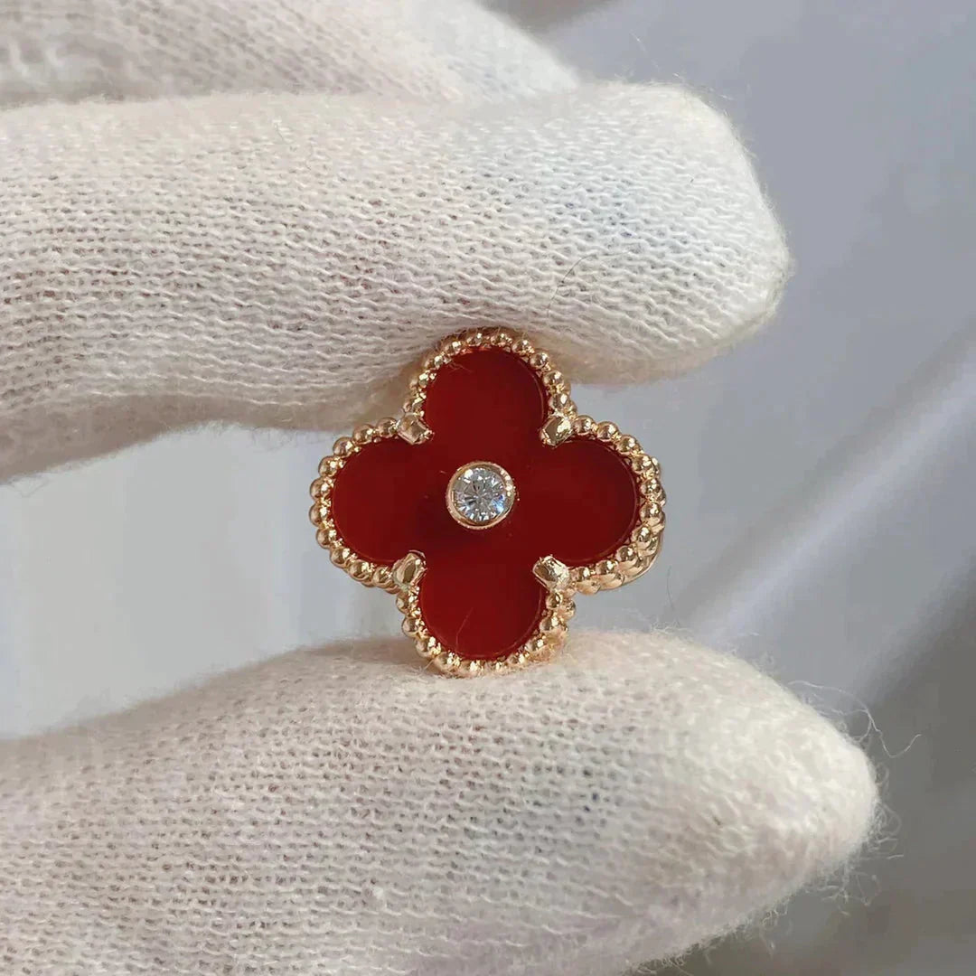 [AURORA]CLOVER MEDIUM 1 MOTIFS CARNELIAN  DIAMOND earrings