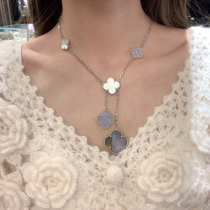 [AURORA]CLOVER MOP CHALCEDONY NECKLACE SILVER 6 MOTIF