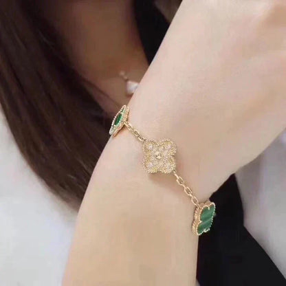 [AURORA]CLOVER  5 MOTIF MALACHITE DIAMOND BRACELET