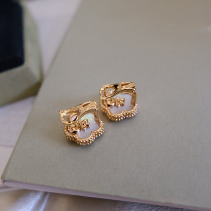 [AURORA]LUCKY PINK GOLD WHITE MOP EARRINGS