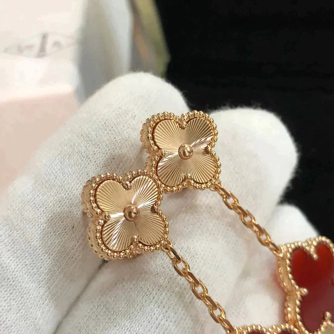 [AURORA]CLOVER 2 MOTIF  LASER CARNELIAN EARRINGS