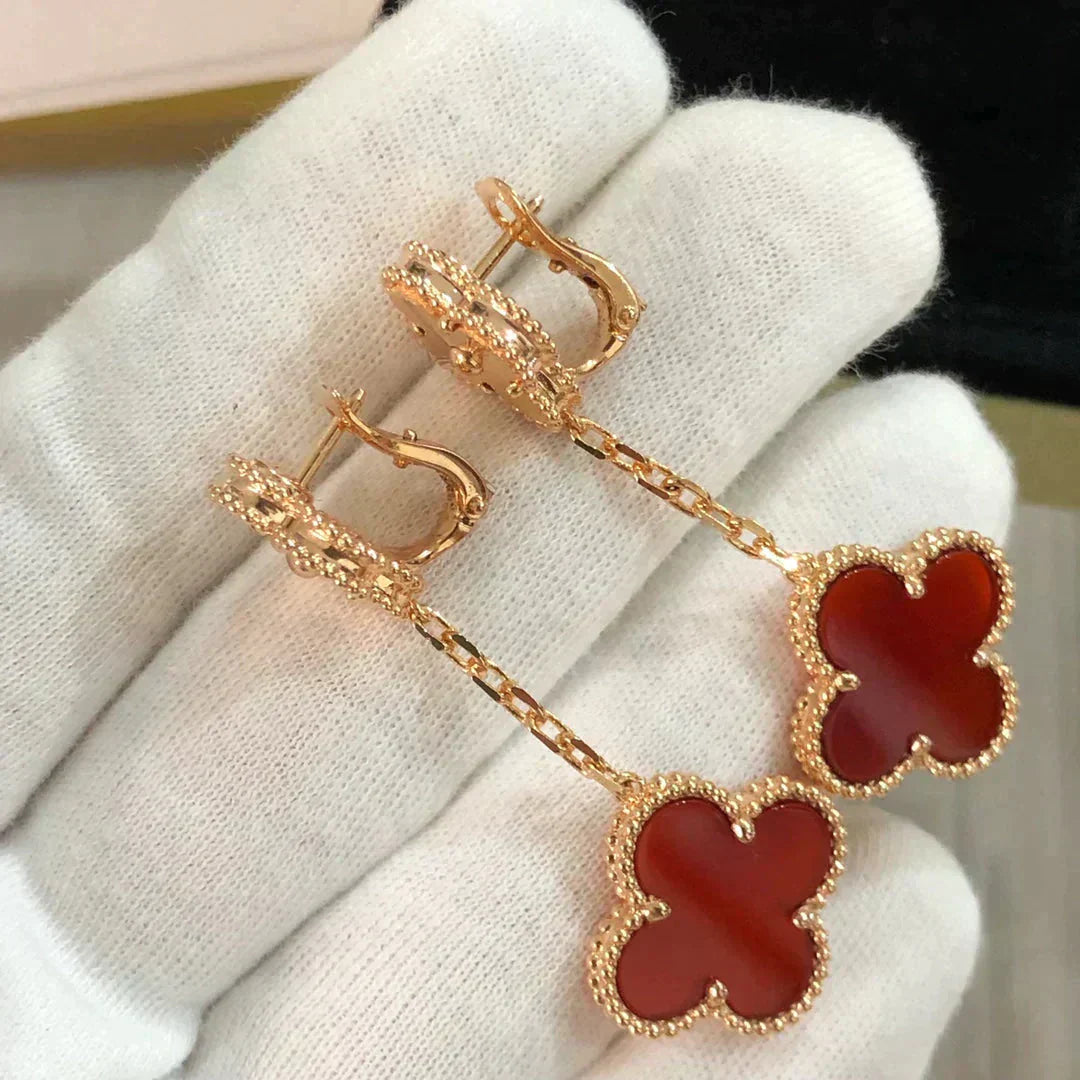[AURORA]CLOVER 2 MOTIF  LASER CARNELIAN EARRINGS