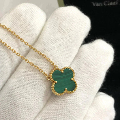 [AURORA]CLOVER 15MM MALACHITE SINGLE FLOWER  NECKLACE