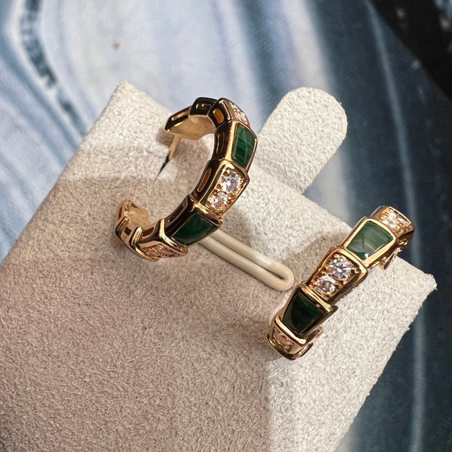 [AURORA]SERPENTI MALACHITE PINK GOLD EARRINGS