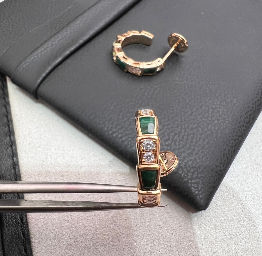 [AURORA]SERPENTI MALACHITE PINK GOLD EARRINGS
