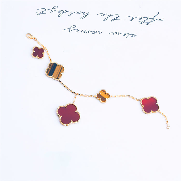 [AURORA]CLOVER BRACELET 5 MOTIFS CARNELIAN TIGER EYE