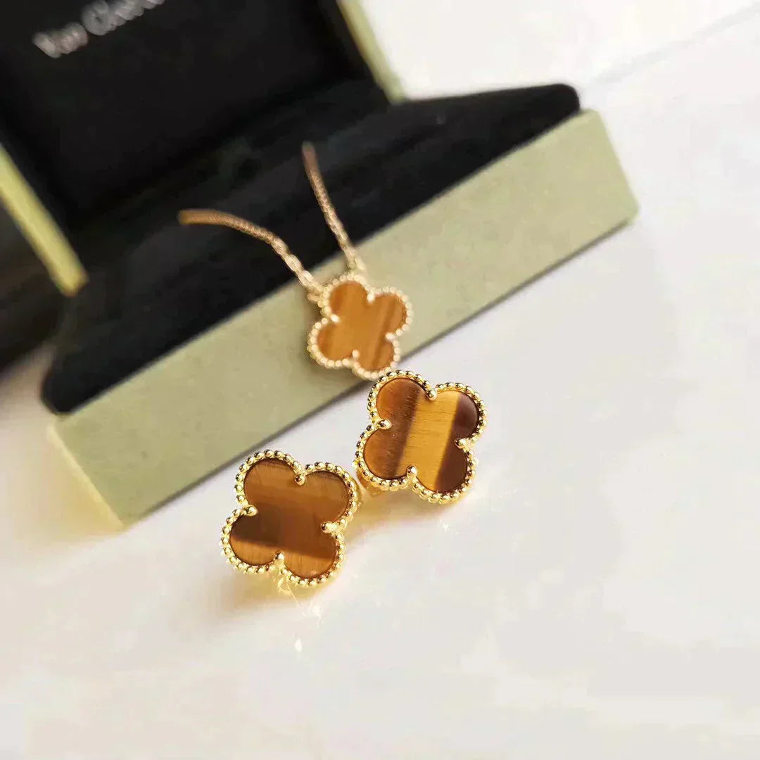 [AURORA]CLOVER MEDIUM 1 MOTIFS TIGER EYE EARRINGS